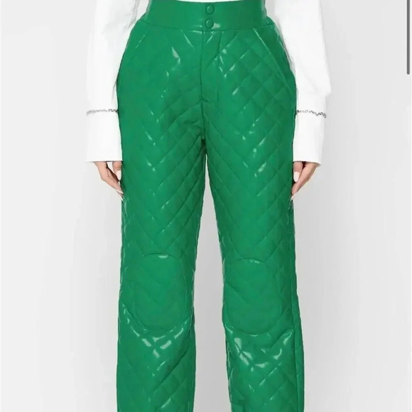 Maniere De Voir VEGAN LEATHER QUILTED JOGGERS Green Sz 8 Medium - Picture 2 of 16